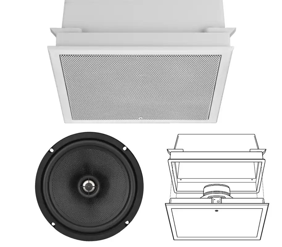 250x250mm Deckenlautsprecher 60W 8ohm 2wege HiFi SPE8U mit Schutzdeckel Top-Seller