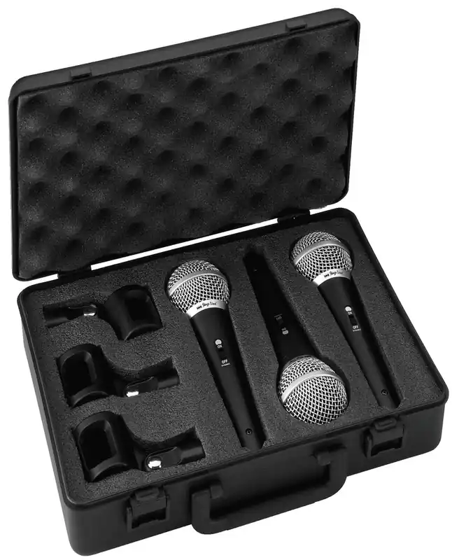 3er SET Mikrofon Kabelmikrofon dynamisch mit Koffer und Mikrohalter Sonderangebot
