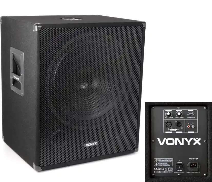 Aktiv 18zoll Subwoofer 1000W Schwarz 230V mit Endstufe Cinch-XLR-Input Kostenloser Rückversand