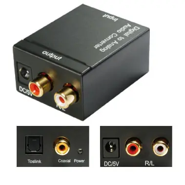 Ab Werk Audio Konverter Digital Koax oder Toslink auf Cinch DA-Wandler SPDIF inkl Netzteil