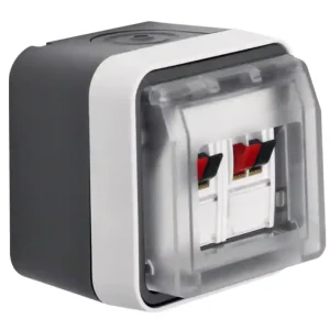 Aufputz Lautsprecherdose STEREO mit 4-Klemmen und Klappe IK05 IP55 Heißes Angebot