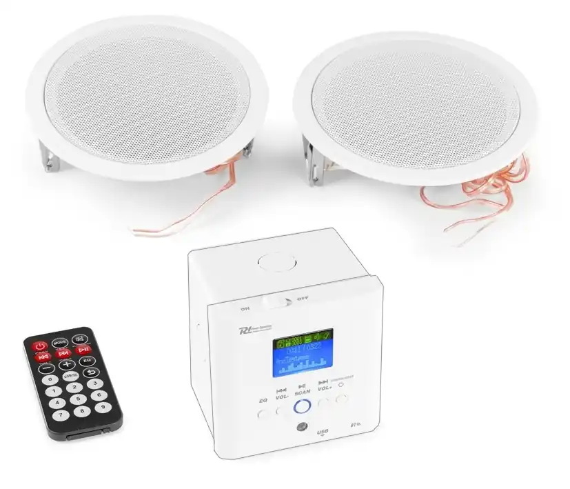 Expressversand Badradio Küchenradio Verstärker 2x25W mit Bluetooth USB UKW mit 2x Deckenlautsprecher Fernbedienung