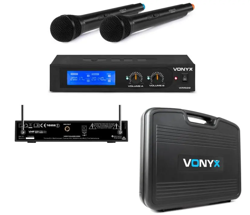 Funkmikrofon Set VHF 2K Empfänger mit 2x Funkmikro Netzteil Antennen und Koffer Geld-Zurück-Garantie