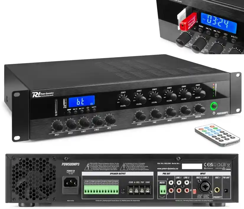 ELA Verstärker PDW500MP3 6-Zonen 500W 100V 4-8ohm Bluetooth USB Player UKW-Radio Expressversand