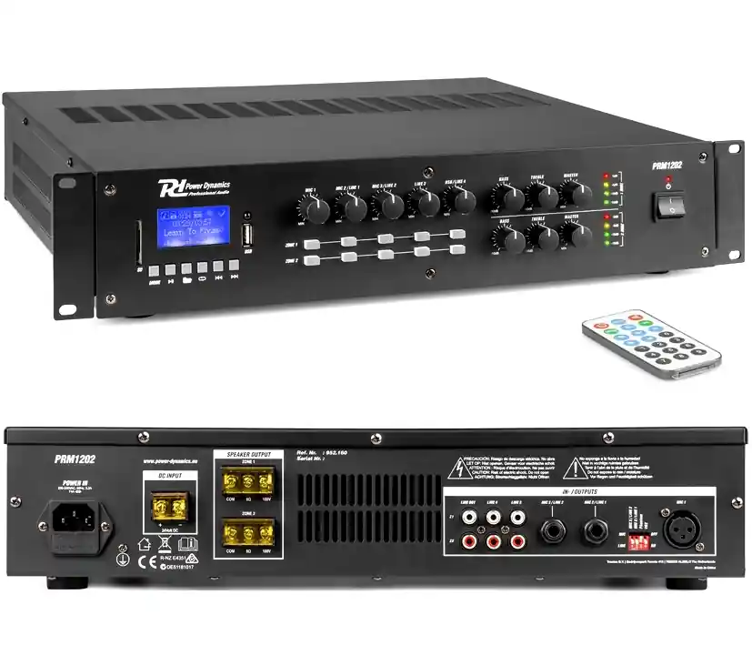 ELA Verstärker PRM1202 2-Zonen 2x120W 100V 4-8ohm Bluetooth USB Player 220V+24V versorgbar Expressversand