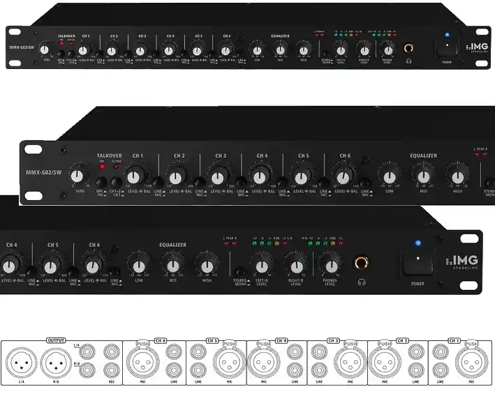 Mischpult Mixer 12-Kanal 19zoll 1HE mit 6xLine und 6x Mikrofon Eingang Mengenrabatt