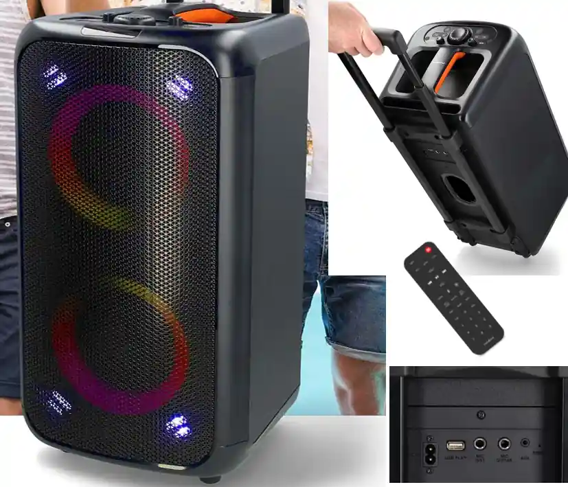Günstig Musikanlage USB MP3 Bluetooth Aux 240W mit Lithium-Akku bis 5-Stunden Spielzeit PP2480 Akkubox
