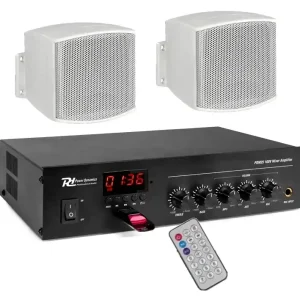 Beliebt Musiksystem SET-26 für Büro Gastro Laden Fachmarkt Praxen mit 2x Wandlautsprecher Weiss
