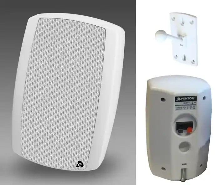 Outdoor Wandlautsprecher 45Watt mit 100V ELA Übertrager und Kugelkopfhalterung JD20TW Neodym Weiss Direktkauf