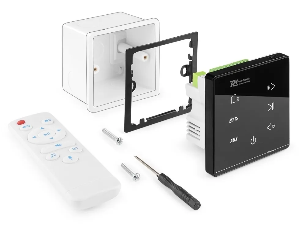 Nur Für Kurze Zeit Stereo Unterputz Verstärker 4x20W mit Bluetooth USB AUX MicroSD und Fernbedienung BLACK