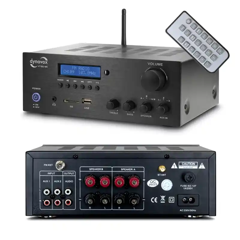 Verstärker 2x80W mit Bluetooth USB SD Player UKW Tuner 4-Boxenanschlüsse VT80MK-BLK Angebot