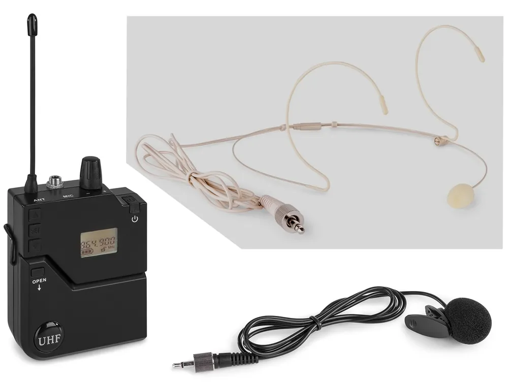 Zubehör Taschensender inkl Ansteckmikrofon mit Klammer und hautfarbenem Headset Sichere Zahlung