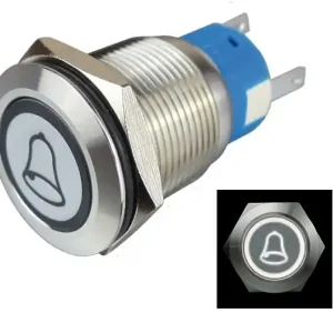 22mm Taster Vollmetall mit Klingel Symbol und 12V LED Beleuchtung Klingelknopf IK9 Vandalensicher Top-Seller