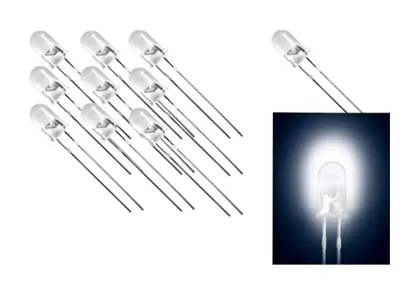 Neue Kollektion 5mm LED Weiss Kaltweiss 18000mcd 15grad 3,2V 20mA - 10-Stück Pack -