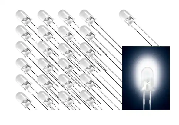 Meistverkauft 5mm LED Weiss Kaltweiss 5000mcd 15grad 3,2V 20mA - 100-Stück Pack -