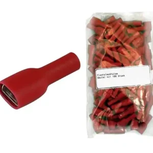 Abverkauf 6,3mm Flachsteckhülse ROT Vollisoliert -- 100er Pack --