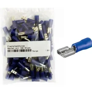 6,3mm Flachsteckhülsen BLAU Teilisoliert -- 100er Pack -- Nur Heute