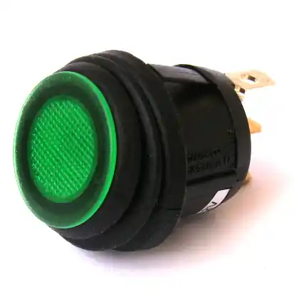 IP65 Schalter 10A Wippschalter RUND 25mm mit 12V Beleuchtung GRÜN Netzschalter Markenprodukt