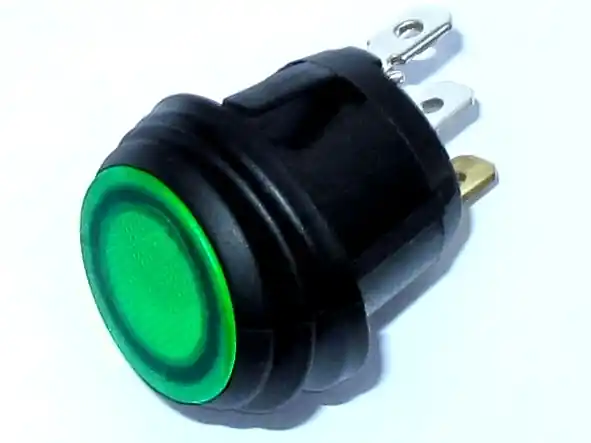 Günstig IP65 Schalter 10A Wippschalter RUND 25mm mit 230V Beleuchtung GRÜN Netzschalter