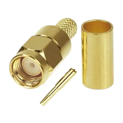 Markenprodukt RP SMA Stecker REVERSE gerade für RG174 Crimpversion vergoldet