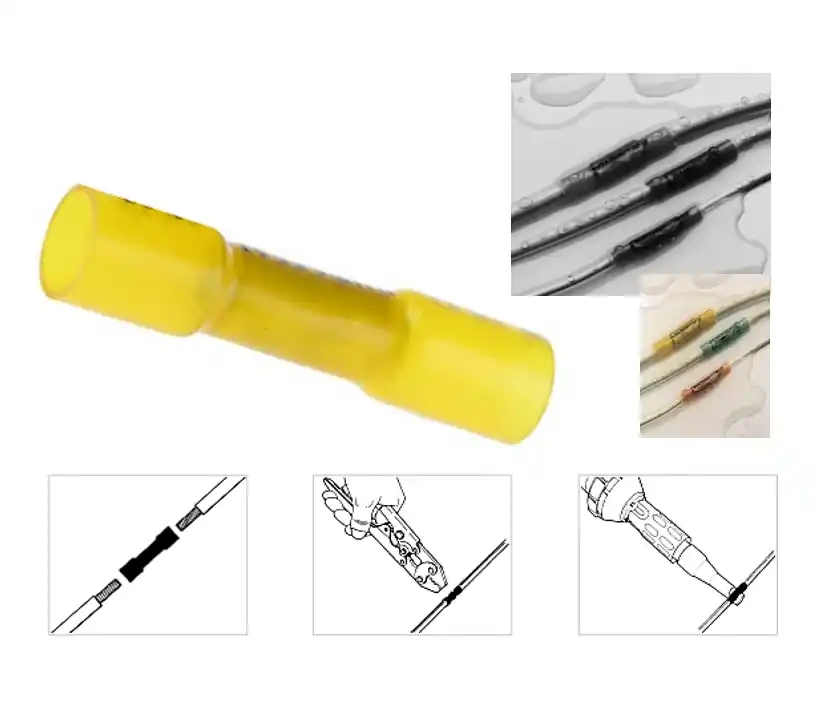 Neu Stossverbinder 3-6qmm GELB wasserdicht mit Schmelzkleber je Stück
