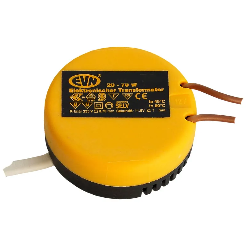 Nur Heute 70W Trafo Rund 230V auf 12Vac 20-70W 53x22mm Dimmbar für LED oder Halogen