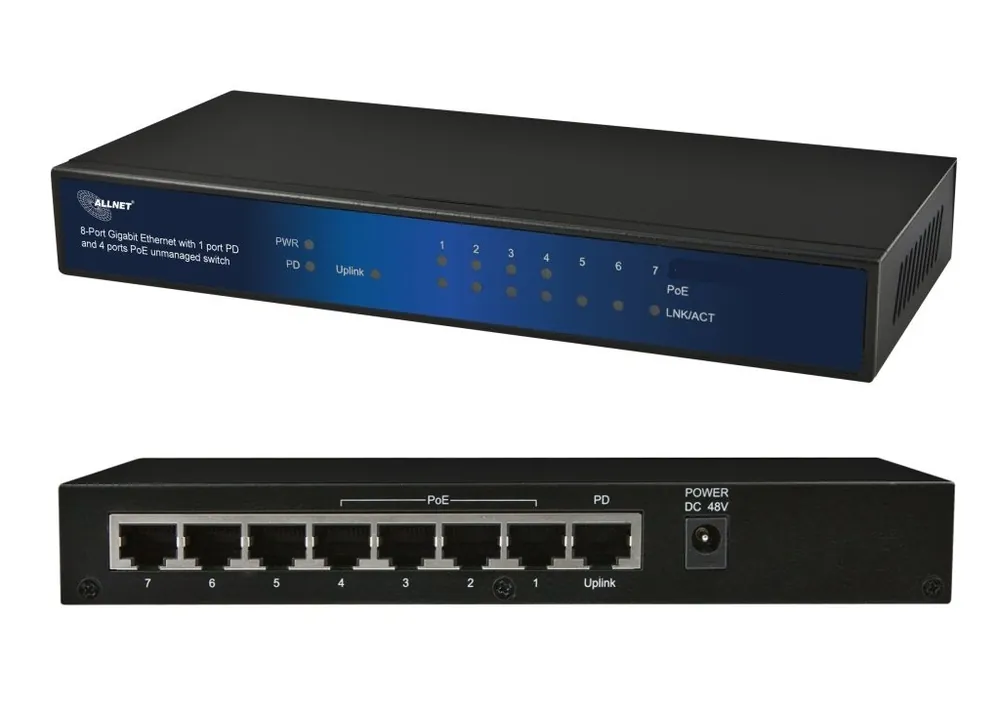 Original 8-Port PoE Verteiler 1xPoE auf 4xPoE Ausgänge 10-100-1000Mbit Gigabit PoE-Extender