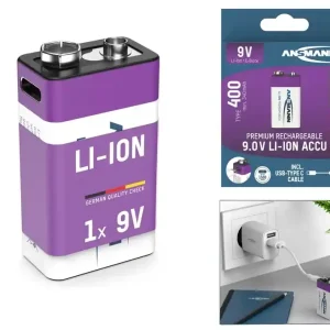 9V Akku Lithiumakku 9V Block 400mAh inkl USB-C Ladekabel Kostenloser Versand