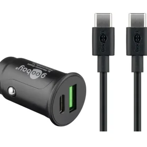 Bestpreis KFZ USB Adapter 12V oder 24V Eingang auf 2x USB Buchsen max 3A 27Watt mit USB-C Kabel