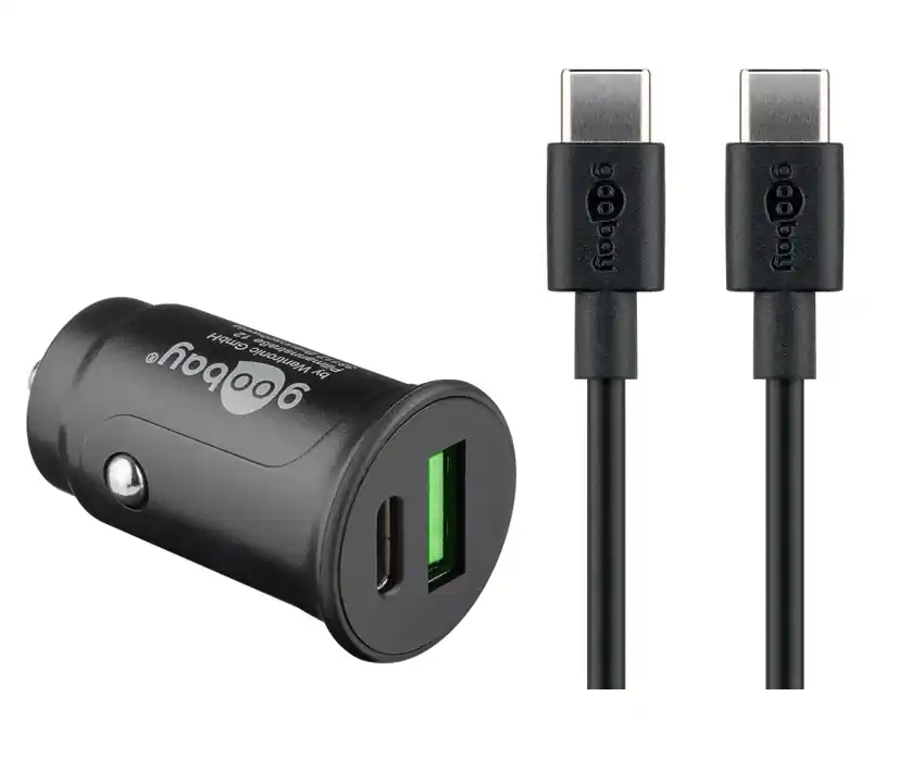 Bestpreis KFZ USB Adapter 12V oder 24V Eingang auf 2x USB Buchsen max 3A 27Watt mit USB-C Kabel