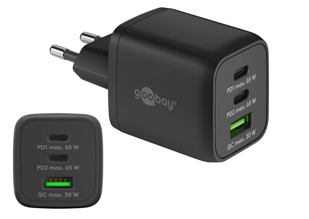 Neu Im Sortiment USB-C Ladegerät Schnellladegerät 65W Ladegerät mit USB-C und USB-A TRIO