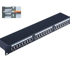 Hochwertig 19zoll Patchpanel CAT6 Patchfeld 24xRJ45 LSA Panel Auflegefeld Schwarz