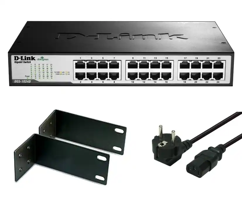 19zoll Switch 24Port LAN 10/100/1000MBit Gigabit DGS unmanaged Kostenloser Rückversand