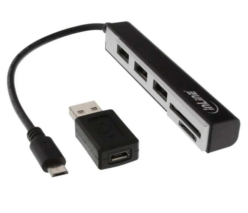 Zertifiziert CardReader mit 3-fach USB Hub mit integriertem Kartenleser und OTG Adapter