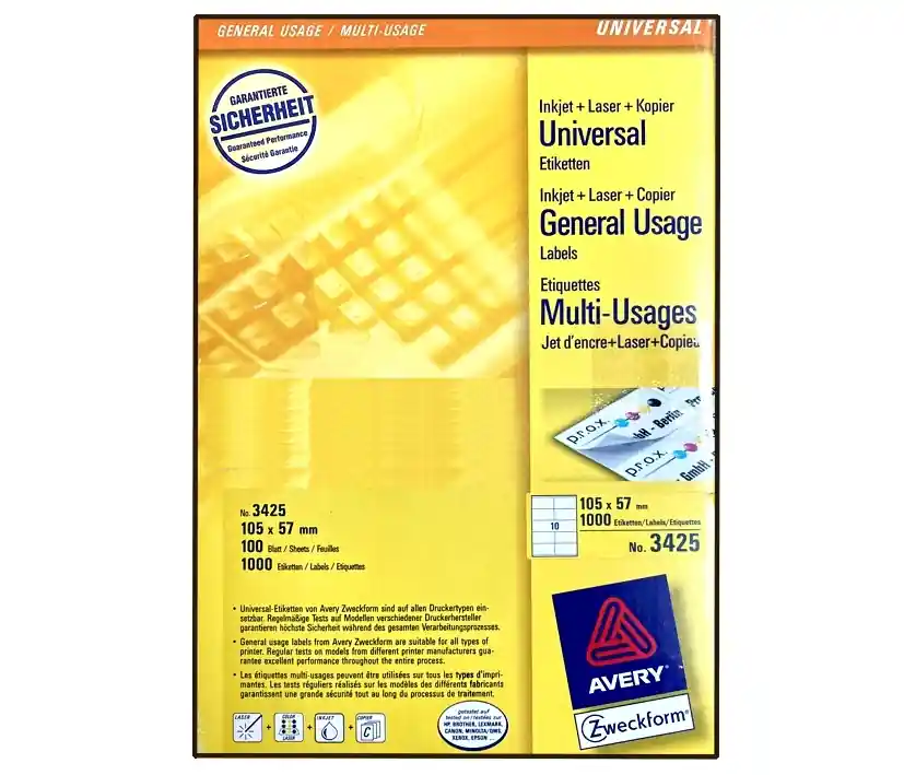 Etiketten 105x57mm 1000-Stück auf 100 Blatt A4 Zweckform Nr 3425 Sonderangebot