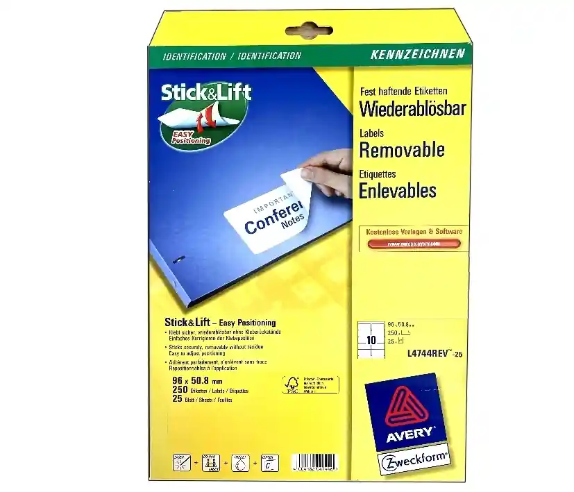 Heißes Angebot Etiketten 96x51mm 250-Stück auf 25 Blatt A4 Zweckform Nr L4744REV-25