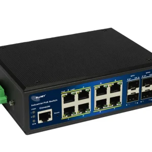 Sonderangebot Industrie Switch 12Port LAN RJ45 4x SFP PoE Switch Hutschiene DIN Rail Inp 48V ALL-SGI8112PM
