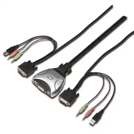 Zertifiziert KVM DVI Umschalter 2-fach Kombi mit USB Klinke Audio