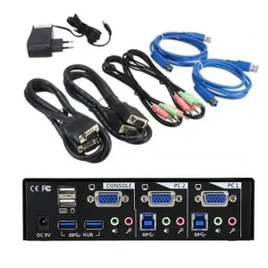 Weltweiter Versand KVM VGA Umschalter 2-fach Kombi mit USB Klinke Audio