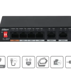LAN RJ45 PoE Switch 6Port davon 4xPoE 10/100Mbit Preis Gesenkt