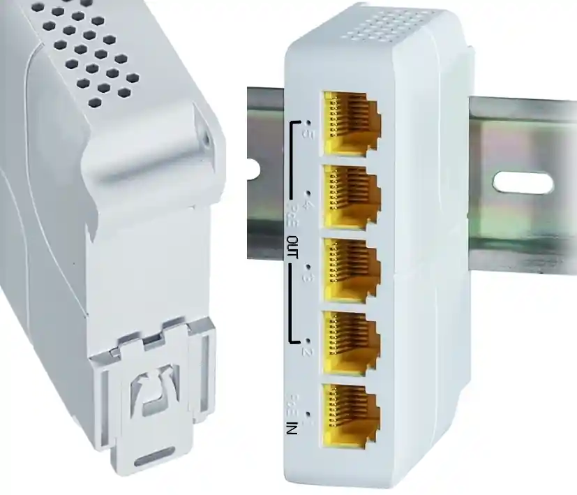 LAN RJ45 PoE Switch Hutschiene 5Port davon 4xPoE 10-100-1000Mbit Top-Seller