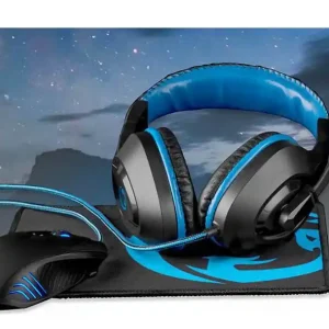 Abverkauf Multimedia Headset Kopfhörer mit Bügelmikrofon und USB Maus mit Mauspad