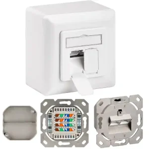 Netzwerkdose CAT6A Aufputz Doppeldose LAN Dose mit Blende Reinweiss Ausverkauf