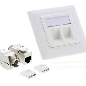 Netzwerkdose CAT6A Unterputz mit 2x Keystone RJ45 LAN Dose mit Blende Saisonangebot