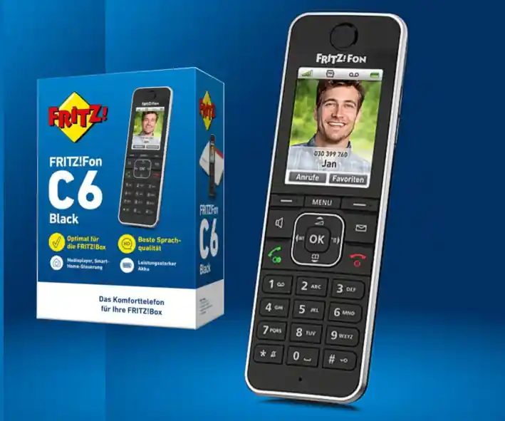 Letzte Chance Telefon Funktelefon DECT FritzFon C6 Fon MultiPhone in Schwarz für Fritz Box