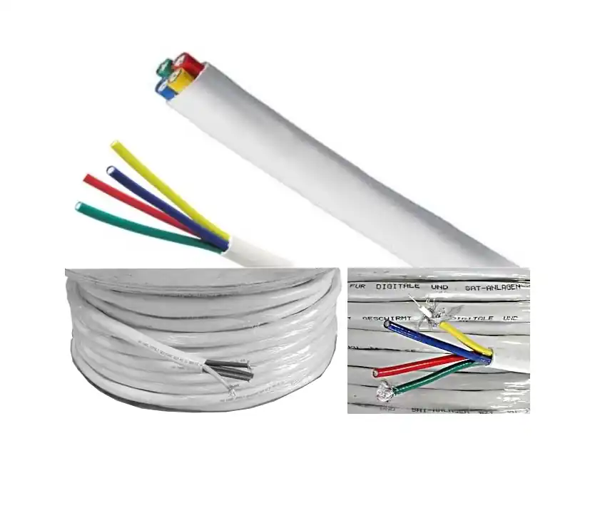 Handgefertigt 25m Quad SAT Kabel 4fach Koaxkabel 90dB Bundware Weiss