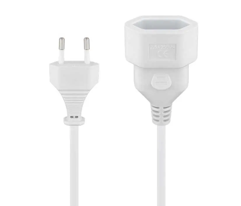 Nur Heute 3m Stromverlängerung 2pol Eurostecker Weiss Stecker auf Kupplung