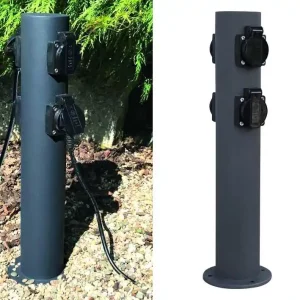4-fach Steckdose Gartensteckdose Edelstahl Anthrazit 220V Energieverteiler 45cm mit Klappdeckel Schnäppchen