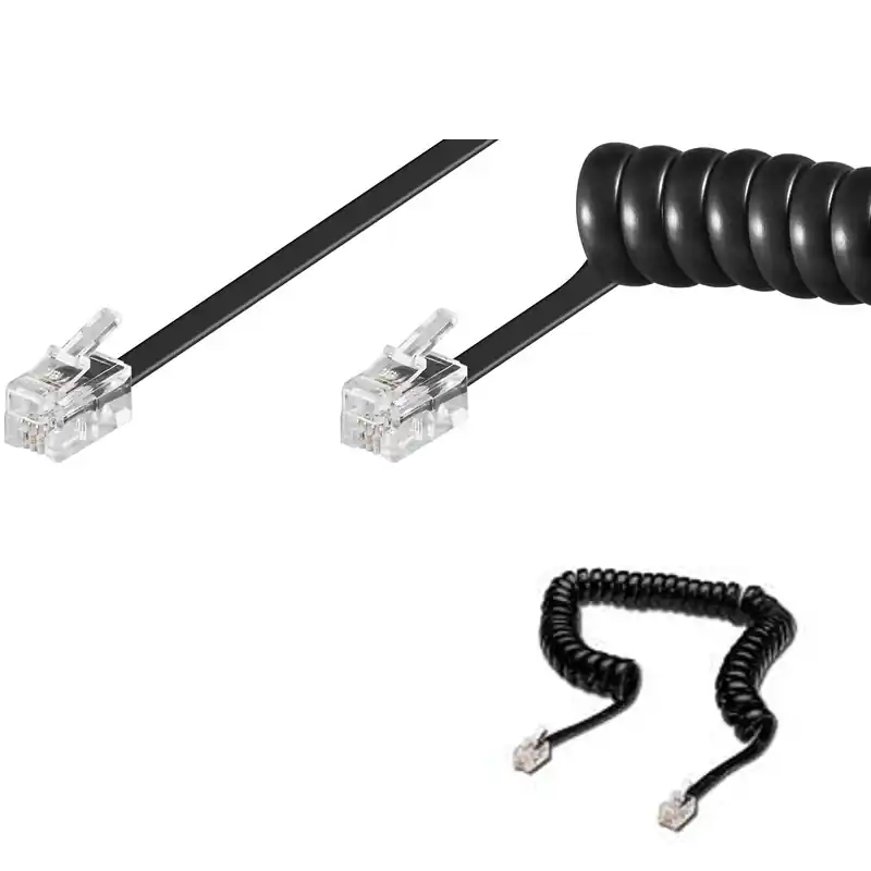 4m Telefonkabel CROSS Spiralkabel mit RJ10 Modularstecker Schwarz Sonderangebot