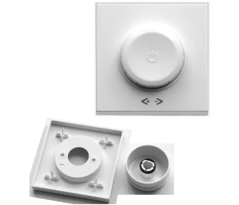 Markenprodukt Dimmerknopf mit Blende 50x50mm Reinweiss Meridian für 6mm Achse